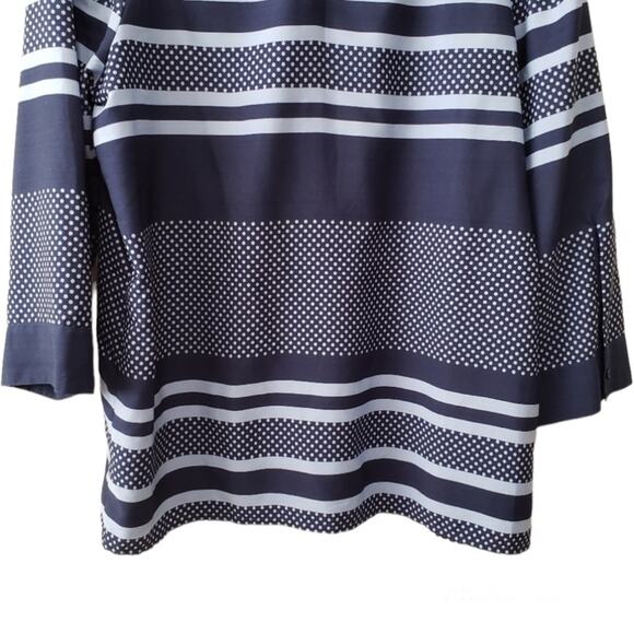 ModCloth Navy Light Blue Peter Pan Collar Blouse Medium stripes polka dots - Picture 5 of 8